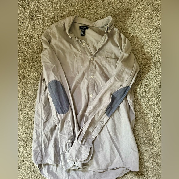 Grey Blue Forever 21 button up shirt with elbow patches - Picture 1 of 2